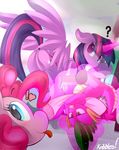  &lt;3 blush castle cloud equine female friendship_is_magic horn kribbles looking_at_viewer magic mammal mountain my_little_pony pinkie_pie_(mlp) spike_(mlp) telekinesis tongue tongue_out twilight_sparkle_(mlp) waterfall winged_unicorn wings 