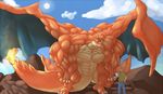  2016 3_fingers 3_toes abs anthro anthrofied bald biceps big_biceps blue_clothing blue_eyes blue_sky claws clothed clothing cloud colored digital_drawing_(artwork) digital_media_(artwork) digitigrade dragon duo fire front_view full-length_portrait human hyper hyper_muscles light macro male mammal manly mega_charizard mega_evolution membranous_wings multicolored_scales muscular muscular_male nintendo nude orange_clothing orange_scales pants pecs pok&eacute;ball pok&eacute;mon pok&eacute;morph portrait pose scales schwartzgeist serratus shaded shirt sky smile standing sun tan_scales toes triceps two_tone_scales video_games white_claws wings 