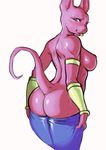  anthro bedroom_eyes beerus blush butt clothed clothing crossgender deity dragon_ball dragon_ball_z feline female half-closed_eyes looking_back mammal muscular nipples presenting presenting_hindquarters rhodesio seductive smile solo sweat tongue tongue_out topless undressing yellow_eyes 