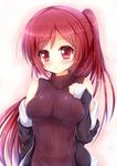  borrowed_character kane-neko long_hair off_shoulder original ponytail red_eyes red_hair ribbed_sweater solo sweater 