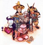  agathe_(gaia_master) arabian_clothes armor beer big_hat black_cat blue_skin cat cleavage dagger dice gaia_master gambling game hat long_hair nishimura_kinu official_art samurai samurai_clothes yellow_cat yellow_eyes 