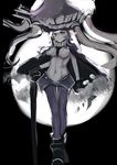  absurdres bodysuit cane cape glowing glowing_eyes headgear highres kantai_collection long_hair pale_skin pantyhose shinkaisei-kan silver_hair slm smile solo wo-class_aircraft_carrier yellow_eyes 