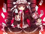  &gt;:) black_hair black_nails bonnet card celestia_ludenberck danganronpa drill_hair gothic_lolita lolita_fashion long_hair looking_at_viewer matryoshka_(borscht) nail_polish necktie red_eyes smile solo twin_drills twintails v-shaped_eyebrows very_long_hair yamada_hifumi 