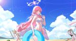  3girls absurdres angel_wings animal_ear_fluff animal_ears bare_arms bare_shoulders beach_umbrella bikini blindfold blonde_hair blue_archive breasts feathered_wings food food_in_mouth fox_ears fox_girl frilled_bikini frilled_bikini_bottom frilled_bikini_top frills fruit grey_hair halo highres holding holding_food holding_popsicle holding_swim_ring holding_sword holding_weapon looking_at_viewer low_wings medium_breasts mika_(blue_archive) mika_(swimsuit)_(blue_archive) multiple_girls nagisa_(blue_archive) nagisa_(swimsuit)_(blue_archive) navel official_alternate_costume official_alternate_hairstyle one-piece_swimsuit pink_hair pink_halo ponytail popsicle popsicle_in_mouth seia_(blue_archive) seia_(swimsuit)_(blue_archive) stomach swim_ring swimsuit sword umbrella watermelon weapon white_bikini wings yellow_eyes zhu_fun_(pixiv_21401851) 