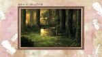  abandoned abe_yoshitoshi artist_request border brown_border check_artist feathers forest grass haibane_renmei highres ivy nature no_humans official_art ornate_border outdoors overgrown pink_border production_art scenery sunset third-party_source translation_request tree well white_feathers winch 
