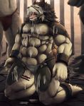  abs anthro balls biceps big_muscles black_fur black_nose bound canine censored chain clothed clothing cum cum_in_mouth cum_inside cum_on_face drooling fur group humanoid_penis japanese korosuke male mammal muscular muscular_male nipples open_mouth pecs penis precum saliva teeth thong tongue tongue_out underwear white_fur wolf 