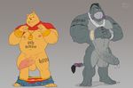  anthro balls bear clothed clothing clothing_lift disney donkey ear_piercing eeyore equine erection facial_piercing genital_piercing kazushi lip_piercing male mammal muscular nipple_piercing nipples pants_down partially_clothed penis penis_piercing piercing pooh_bear shirt shirt_lift tattoo winnie_the_pooh_(franchise) 