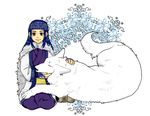  ama_inu asirpa blue_eyes blue_hair canine fur golden_kamuy hair human lying mammal retar simple_background sitting white_background white_fur wolf 