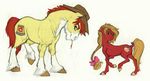  braided_hair brown_hair cutie_mark duo earthsong9405 equine eyebrows fan_character female fur green_eyes hair hat hooves male mammal my_little_pony nude red_fur red_hair size_difference smile standing white_fur yellow_eyes yellow_fur 
