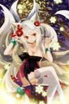  canine clothing female flower fox legwear mammal nine_tails plant red_eyes snowflake stockings 