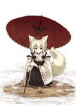  canine clothing dirt flower fox japanese_clothing kimono mammal plant snow umbrella 
