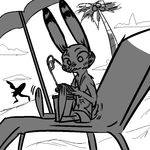  2016 anthro beach black_and_white clothed clothing disney duo jack_savage lagomorph male mammal monochrome rabbit replytoanons seaside sitting straw umbrella zootopia 