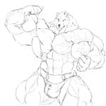  2014 5_fingers abs armpits belt biceps big_biceps black_and_white canine cheek_tuft clothed clothing digital_drawing_(artwork) digital_media_(artwork) ear_tuft fist flexing front_view humanoid_hands hyper hyper_muscles inner_ear_fluff looking_at_viewer male mammal manly monochrome muscular muscular_male neck_tuft one_eye_closed pecs portrait pose quads schwartzgeist serratus simple_background sketch skumpy snout solo standing thick_neck three-quarter_portrait timber_(schwartzgeist) topless tuft vein white_background wink wolf 
