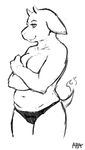  adam_bryce_thomas anthro black_and_white boss_monster breasts caprine clothing female fur goat horn mammal monochrome nude panties signature simple_background solo toriel undertale underwear video_games 