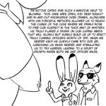  2016 anthro black_and_white bovine buffalo canine cape_buffalo chief_bogo clothed clothing disney eyewear female fox group innuendo judy_hopps lagomorph male mammal monochrome nick_wilde police_uniform rabbit replytoanons simple_background sunglasses sweat uniform white_background zootopia 