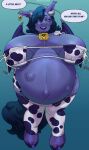 absurd_res animal_print animal_print_bikini anthro arachnoid888 areola bat bell bell_collar belly big_belly big_breasts bikini blush bodily_fluids breasts clothed clothing collar colored cow_print cow_print_bikini digital_drawing_(artwork) digital_media_(artwork) ear_piercing ear_tag english_text equid equine female fetal_movement fur hair hi_res horn horse huge_belly huge_breasts hybrid lactating lactating_through_clothing legwear looking_at_viewer mammal membrane_(anatomy) membranous_wings milk navel nipples pattern_bikini pattern_clothing pattern_swimwear piercing pony pregnant pregnant_anthro pregnant_female simple_background slightly_chubby slightly_chubby_anthro slightly_chubby_female smile solo speech_bubble swimwear tail text thick_thighs thigh_highs two-piece_swimsuit wet wet_clothing wide_hips wings