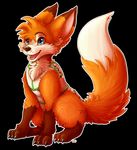  ambiguous_gender black_background blue_eyes canine chibity clothed_feral feral fluffy fox fur hi_res mammal open_mouth orange_fur simple_background sitting solo 