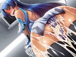  1girl ass biosuit blue_hair kagami_hirotaka living_clothes long_hair taimanin_asagi_battle_arena tentacle yatsu_murasaki 