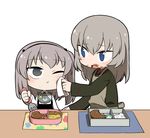  :t apron bib black_dress black_jacket blue_eyes boko_(girls_und_panzer) brown_eyes chintai_(mansyontintai) collared_shirt commentary dress eating food fork girls_und_panzer hamburger_steak holding itsumi_erika jacket light_brown_hair long_hair long_sleeves looking_at_another military military_uniform multiple_girls napkin obentou one_eye_closed open_mouth rice shimada_arisu shirt short_hair silver_hair sitting table uniform white_background white_shirt wiping_face wiping_mouth younger 