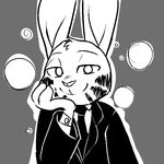  2016 anthro black_and_white clothed clothing disney jack_savage lagomorph looking_at_viewer male mammal monochrome rabbit replytoanons smile suit zootopia 