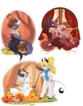  &lt;3 anthro bovine canine cattle chibi clothed clothing female fish geekidog kissing male male/female mammal marine multiple_images nude red_panda shark sitting smile 