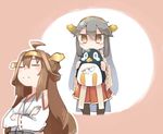  ahoge apupuru black_hair brown_eyes brown_hair closed_eyes crossed_arms crying crying_with_eyes_open failure_penguin haruna_(kantai_collection) headgear kantai_collection kongou_(kantai_collection) long_hair multiple_girls nontraditional_miko pink_background pleated_skirt ribbon-trimmed_sleeves ribbon_trim skirt tears 