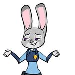  2016 anthro clothed clothing disney female judy_hopps lagomorph mammal police_uniform rabbit replytoanons shrug simple_background solo uniform white_background zootopia 