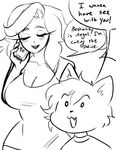  2016 :3 anthro big_breasts breasts cat cellphone clothed clothing digital_media_(artwork) duo feline female fur humor mammal open_mouth phone simple_background sketch unknown_artist white_background yelling 