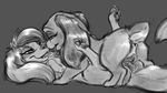  2016 absurd_res animal_genitalia animal_pussy anus canine canine_pussy carrot_(artist) digitigrade disney dog female female/female feral feral_on_feral grey_background greyscale half-closed_eyes hi_res kissing lady lady_and_the_tramp legs_up lying mammal missionary_position monochrome on_back pawpads pussy pussy_juice saliva saliva_string sex simple_background smile tongue tongue_out tribadism 