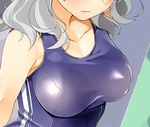  breasts byte_(allbyte) collarbone competition_swimsuit covered_nipples head_out_of_frame highres kantai_collection kashima_(kantai_collection) large_breasts lips one-piece_swimsuit silver_hair solo swimsuit upper_body 