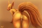  &lt;3 2016 anthro anus big_tail blue_eyes blush brown_fur butt female fur hair highlights mammal nude presenting pussy ronku smile solo 