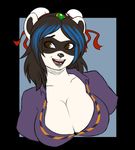  anthro bear big_breasts blush breasts clothed clothing female hair kammymau mammal open_mouth panda simple_background solo 