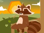  animal_jam eyes_closed fur grass grey_fur mammal raccoon sitting sunset white_fur 