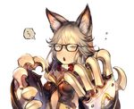  animal_ears bangs bespectacled bukurote claw_(weapon) claws commentary_request erune glasses granblue_fantasy grey_hair long_hair open_mouth sen_(granblue_fantasy) silver_hair solo weapon 