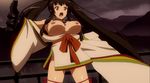  1girl black_hair breasts female japanese_clothes kaguya_(queen&#039;s_blade) large_breasts nipples open_mouth queen&#039;s_blade twintails 