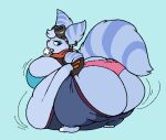 anthro belly belly_on_ground big_belly big_breasts big_butt blue_body blue_eyes blue_fur breasts breath butt clothing ear_piercing eyewear eyewear_on_head female fluffy fluffy_tail fur goggles goggles_on_head huge_belly huge_breasts huge_butt lombax looking_back low_res mammal markings morbidly_obese morbidly_obese_anthro morbidly_obese_female motion_lines obese obese_anthro obese_female overweight overweight_anthro overweight_female panties piercing pulling_up_pants ratchet_and_clank ring_piercing rivet_(ratchet_and_clank) scarf sleepylilaliens solo sony_corporation sony_interactive_entertainment striped_body striped_fur striped_markings striped_tail stripes struggling_to_fit tail tail_markings underwear white_body white_fur