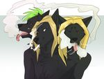  3_heads anthro blonde_hair canine drugs fur hair kittentits male mammal marijuana multi_head nude open_mouth smile smoke solo tongue tongue_out 