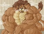  2014 abs anthro black_nose brown_fur brown_hair brown_theme chin_tuft colored convenient_censorship detailed_background digital_drawing_(artwork) digital_media_(artwork) feline front_view fur hair half-length_portrait hyper hyper_muscles inside light lion long_tail looking_at_viewer male mammal manly muscular muscular_male nude pecs portrait quads sauna shaded simple_background sitting snout tan_background tan_fur triceps vein yellow_eyes 