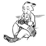 2016 anthro black_and_white canine clothed clothing disney duo female fox hug judy_hopps lagomorph male mammal monochrome nick_wilde rabbit replytoanons simple_background white_background zootopia 