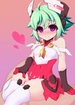  artist_request azure_striker_gunvolt blush gloves green_hair purple_eyes roro_(gunvolt) thighhighs 