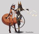  anthro anubian_jackal bandage bulge canine collar duo eyewear fox girly glasses jackal looking_at_viewer male mammal nipple_bulge piratefoxbox smile standing wide_hips 