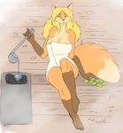  anthro april big_breasts blonde_hair breasts canine female fox hair looking_at_viewer mammal mature_female sauna sitting solo starfighter towel woadedfox 
