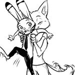  2016 anthro arctic_fox black_and_white blush canine carrying clothed clothing disney duo female fox jack_savage lagomorph male mammal monochrome rabbit replytoanons simple_background skye_(zootopia) white_background zootopia 