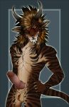  animal_genitalia aroused balls barbed_penis brown_fur charr claws feet felid floof fur guild_wars horn invalid_tag knot male mammal muscular nude orange_eyes patrikthedog paws penis ru_the_charr scar sheath soft solo striped_fur stripes video_games 