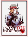  border bowler_hat emblem english green_eyes hair_over_one_eye hat highres i_want_you iesupa male_focus orange_hair pointing pointing_at_viewer poster_(object) red_border roman_torchwick rwby solo uncle_sam 