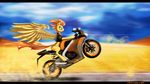  2014 black_bars blurred_background cutie_mark day equine eyelashes feathered_wings feathers female feral friendship_is_magic fur hooves mammal motorcycle my_little_pony orange_eyes outside pegasus shaadorian solo spitfire_(mlp) wings wonderbolts_(mlp) yellow_feathers yellow_fur 