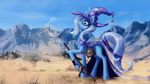  blue_fur cape clothing cutie_mark day detailed_background equine eyelashes female feral friendship_is_magic fur hair hat hooves horn magic mammal my_little_pony outside pink_hair shaadorian smile solo staff trixie_(mlp) unicorn white_hair 