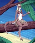  2015 anthro beach breasts brown_fur coconut_bra female flower flower_necklace fur grass_skirt iluq kangaroo mammal marsupial meeka_rose plant riley_roo sea seaside sitting solo water white_fur 