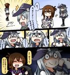  anchor brown_hair caught comic commentary female_pervert flat_cap folded_ponytail hat hibiki_(kantai_collection) inazuma_(kantai_collection) kantai_collection laundry long_hair multiple_girls nanodesu_(phrase) object_on_head open_mouth panties panties_on_head panties_removed pervert plasma-chan_(kantai_collection) raythalosm school_uniform serafuku silver_hair skirt sound_effects translated underwear white_panties 