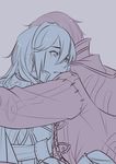  1girl couple crying crying_with_eyes_open fire_emblem fire_emblem:_kakusei hetero hood hug long_hair lucina male_my_unit_(fire_emblem:_kakusei) monochrome my_unit_(fire_emblem:_kakusei) short_hair streaming_tears tears tiara tusia 